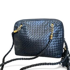 Ashneil Vintage Buttery Soft Black Woven Leather Shoulder Crossbody Bag